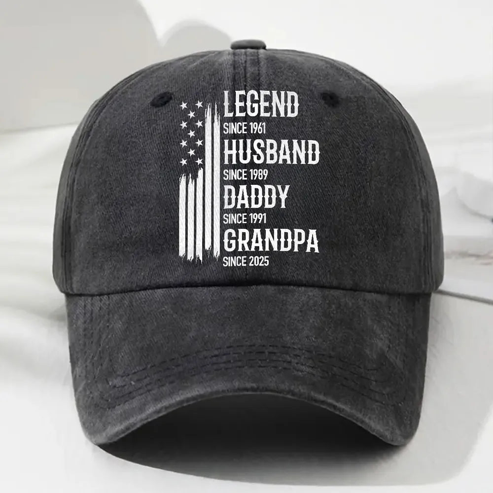 Washed Denim Baseball Cap, Personalized Legend Husband Dad Grandpa Design, Everyday Vintage Look, Creative Gift