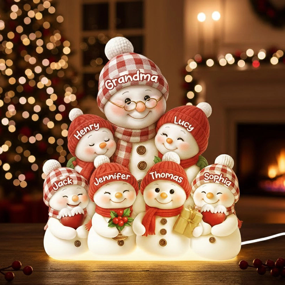 Snowman Family Acrylic Light Box for Grandma - Cozy Christmas Decor and Unique Holiday Gift from Grandkids