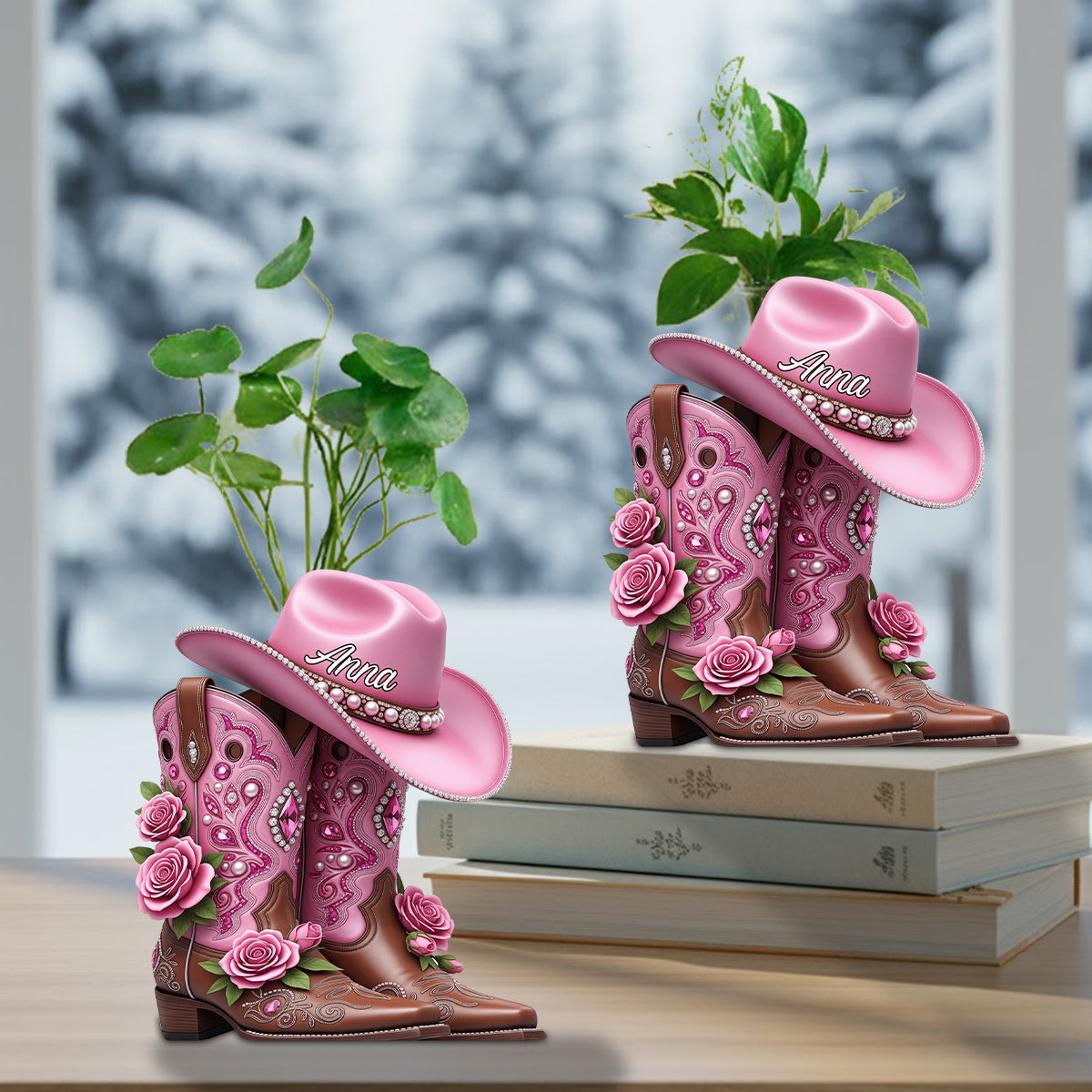 Cowgirl Boots - Personalized Cowgirl Custom Shape Acrylic Flower Vase
