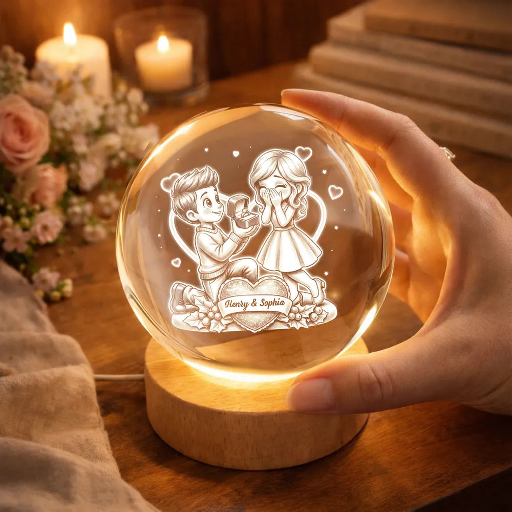 Personalized Crystal Ball LED Night Light, Kneeling Proposal Scene Night Light, Sweet Romantic Gift for Valentine's Day