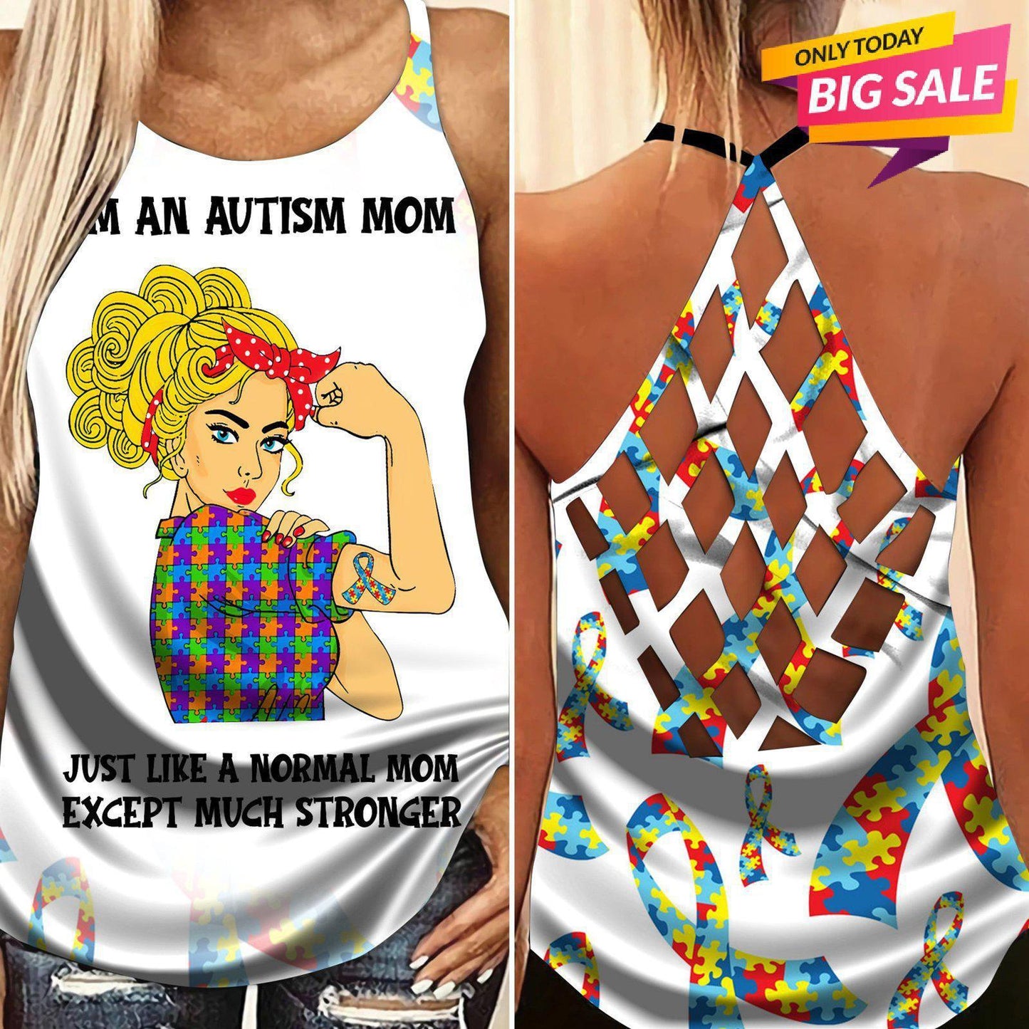 Autism Love - Autism Awareness Cross Tank Top 0921
