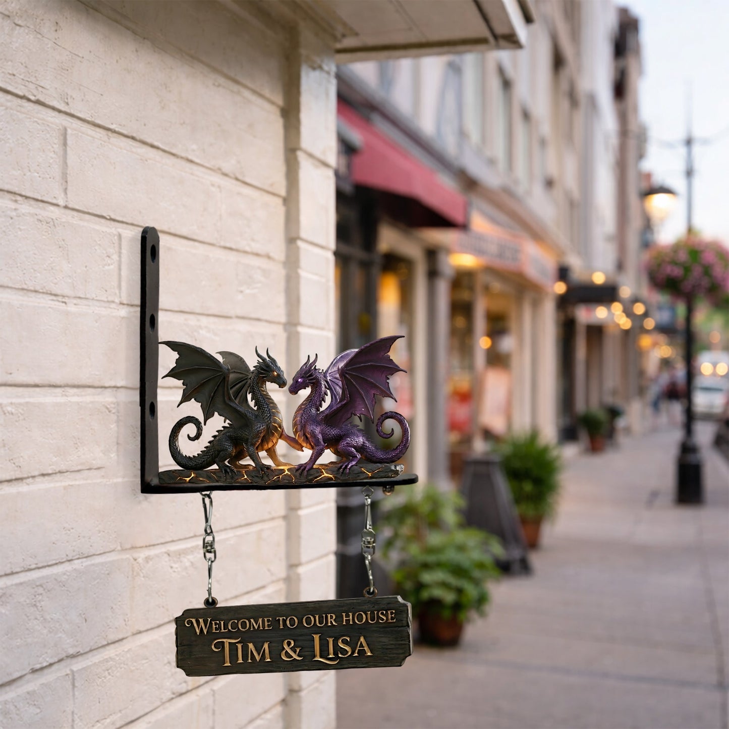 Dragon Couple Welcome Sign - Personalized Dragon Wooden Wall Mount Sign