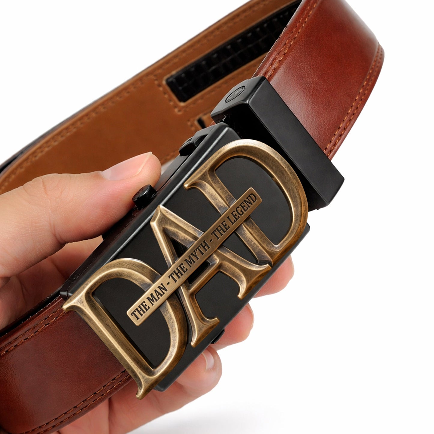 Custom Gift For Dad, Grandpa - Personalized Father Leather Belt With Shaped Buckle