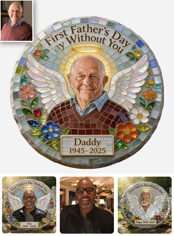 First Father's day Without You - Personalized Memorial Round Shaped Stone