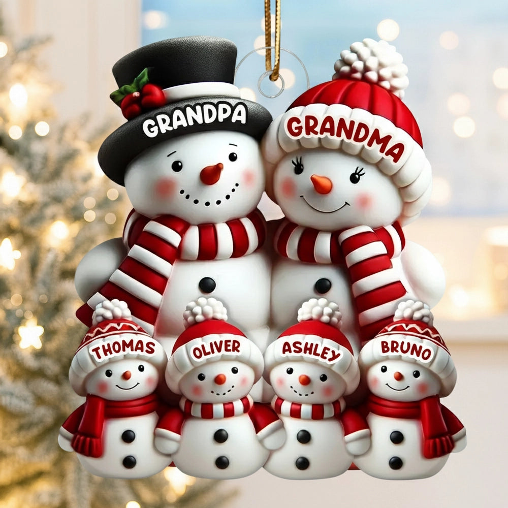 Snowman Family Acrylic Ornament – Heartwarming Keepsake, Perfect Gift for Grandparents at Christmas