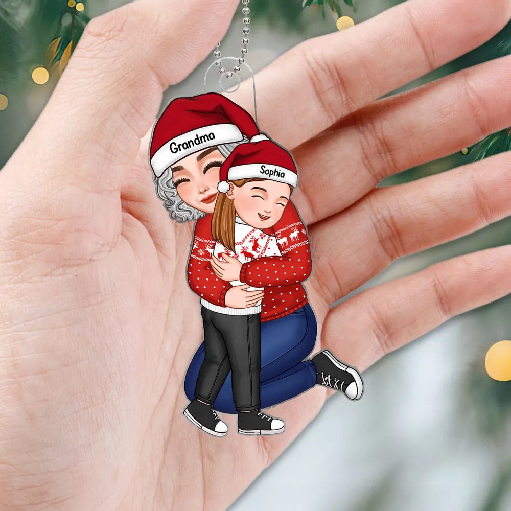 Acrylic Ornament with Grandma and Grandchild Hug, Heartwarming Holiday Keepsake, Perfect Gift for Family Love
