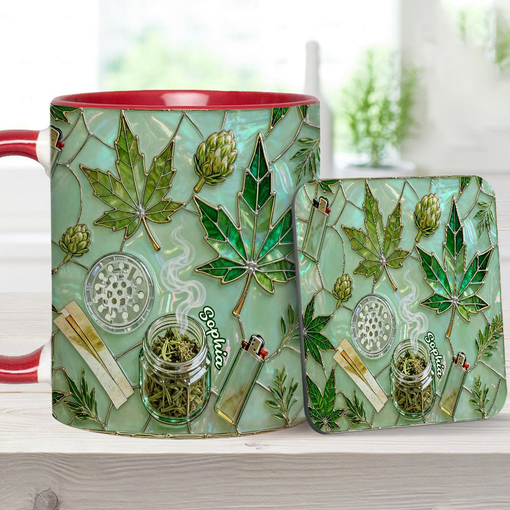 Green Magic Leaf - Personalized Weed Accent Mug & Coaster