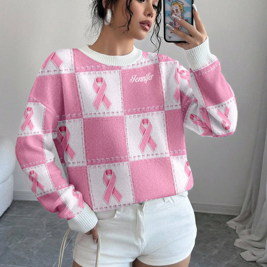 Breast Cancer Awareness Pink Ribbon - Personalized Breast Cancer Awareness Ugly Sweater