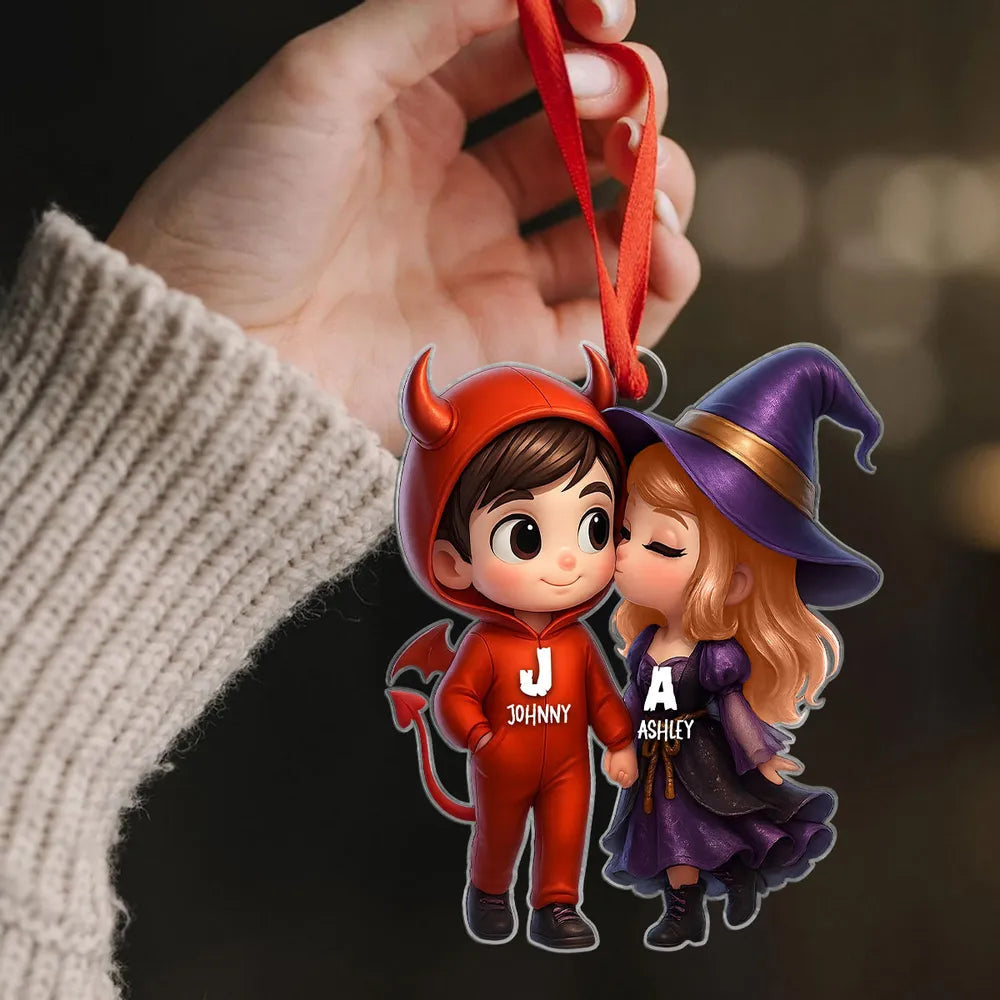 “Devil & Witch” Personalized Acrylic Ornament – Cute Halloween Gift for Couples