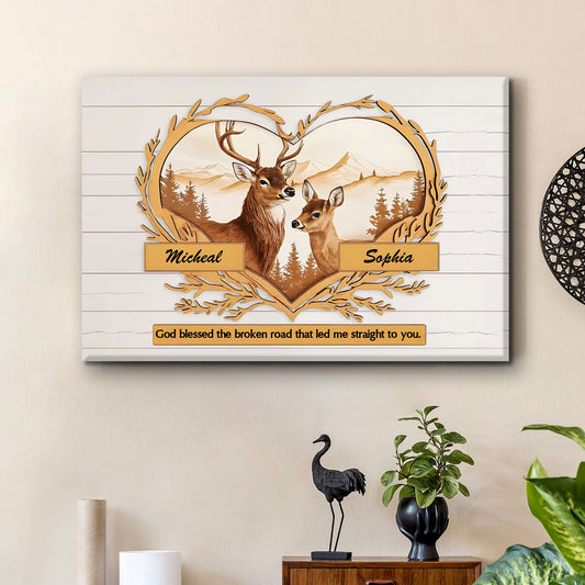 "Personalized Deer Couple Canvas - Romantic Valentine’s Day Gift for Couples - Celebrate Your Love Story"