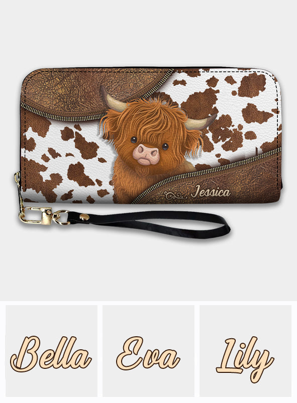 Just A Girl Who Loves Highland Cow - Personalized Leather Long Wallet