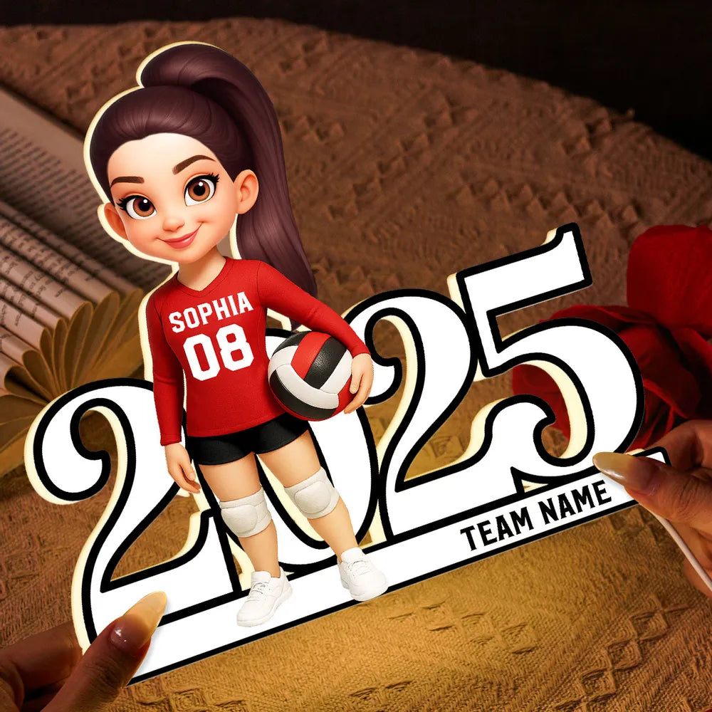 Personalized Volleyball Girl Acrylic Light Box | Custom Team Name, Heartwarming Gift for Graduation or Sports Celebration