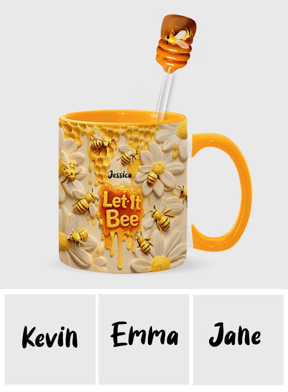 Let It Bee, Bee Flowers - Personalized Bee Set Accent Mug with Acrylic Stirrers