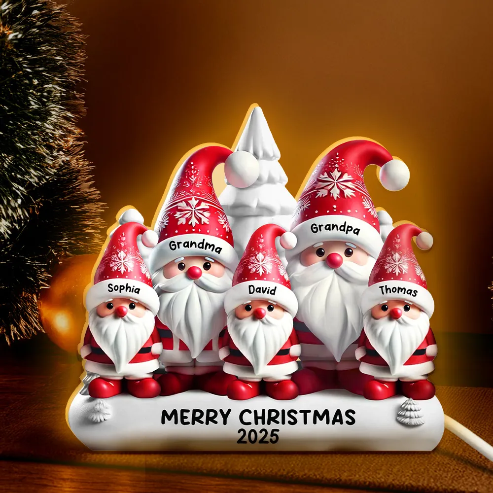 Personalized Acrylic Light Box with Santa Family, Warm Glow Christmas Décor, Unique Holiday Gift for Grandparents & Kids
