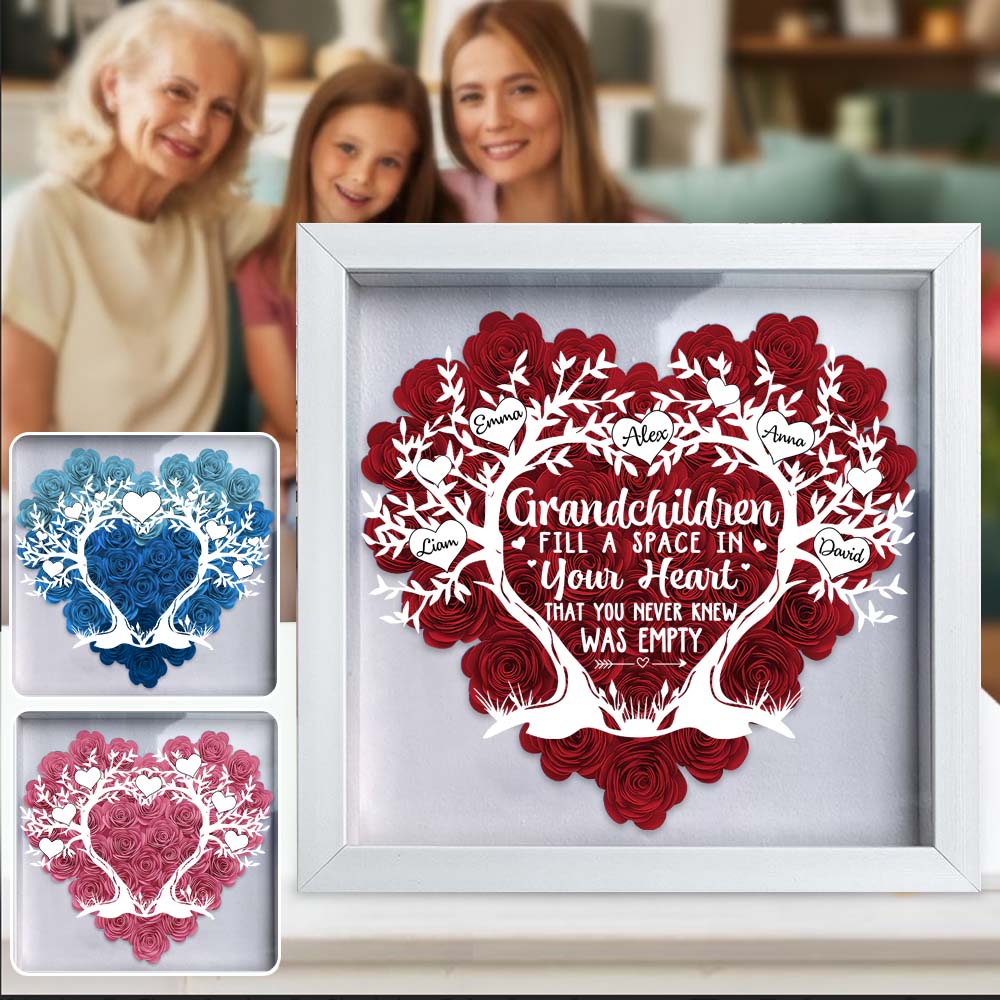 Grandchildren Fill A Space In Your Heart - Personalized Grandma Flower Shadow Box