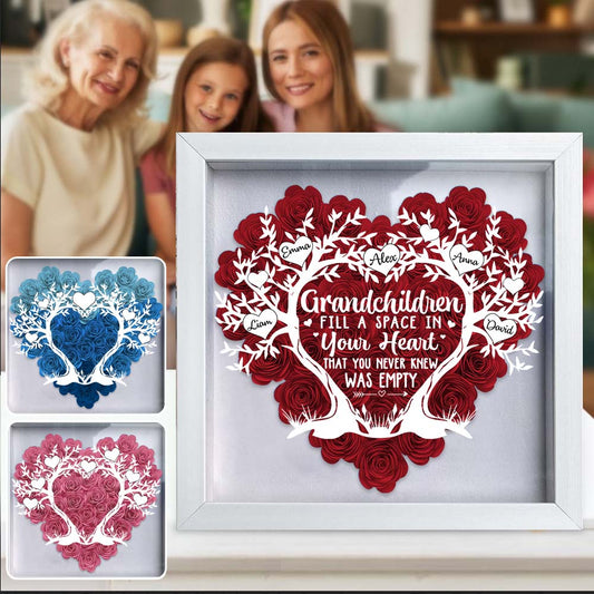 Grandchildren Fill A Space In Your Heart - Personalized Grandma Flower Shadow Box