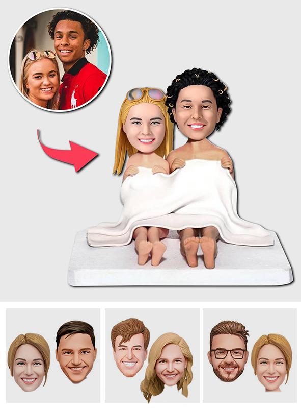 Couple Under Blanket Custom From Photo - Personalized Couple Bobblehead