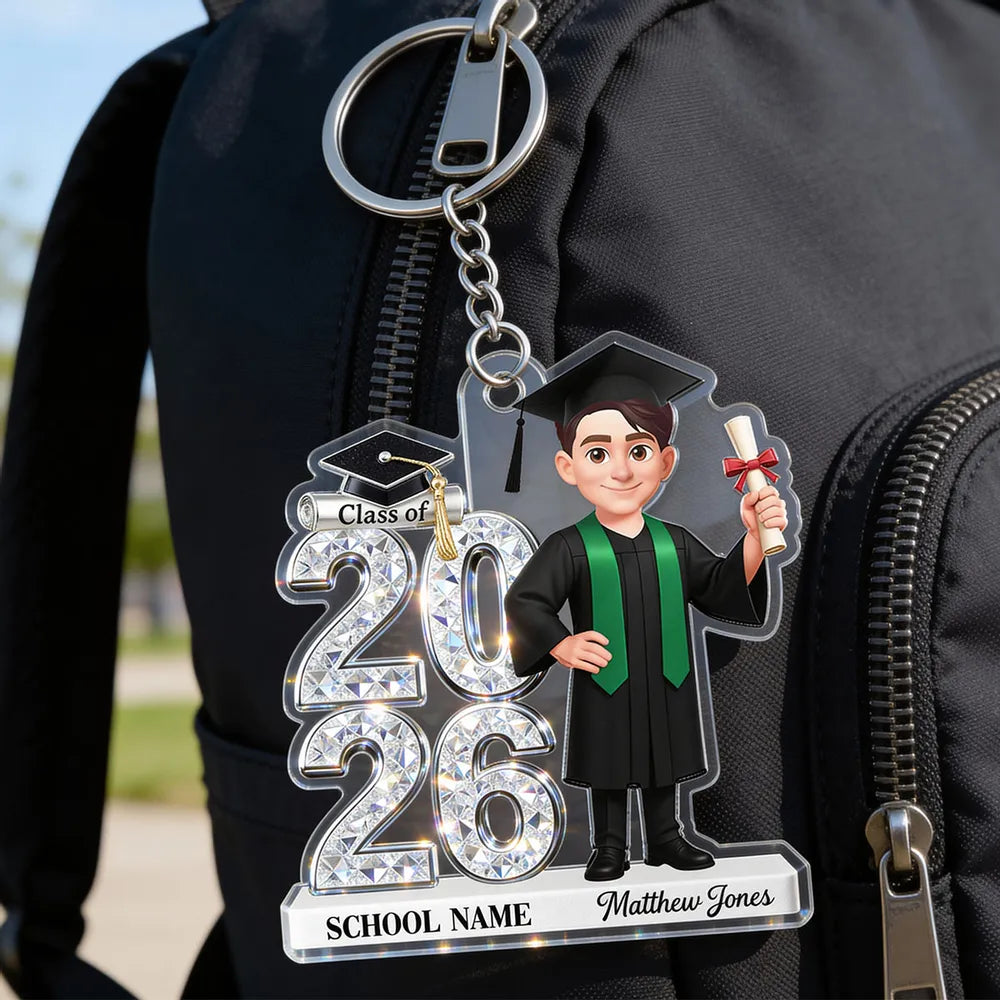 Personalized Graduation Acrylic Keychain Class of 2026 With Cap and Diploma, Unique Gift for Daughter or Son