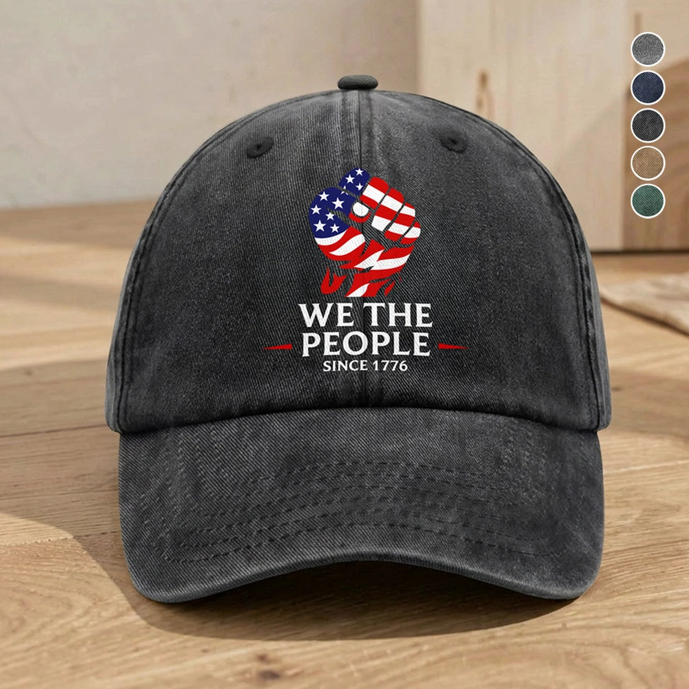 Washed Denim Baseball Cap with We The People Since 1776 Design, Relaxed Vintage Style for Sun Days and Errands, Creative Gift