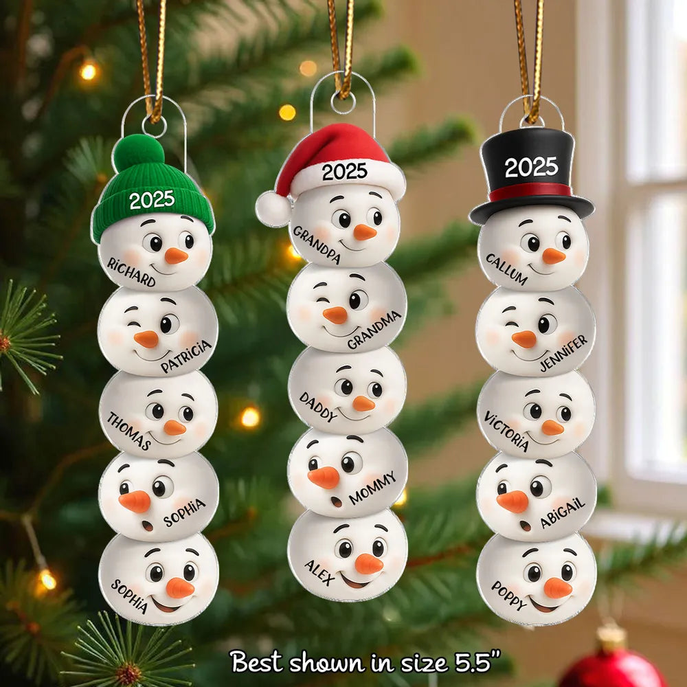 Cute Snowman Family Acrylic Ornament Personalized for Christmas – Funny Faces Holiday Decoration & Heartwarming Gift for Loved Ones