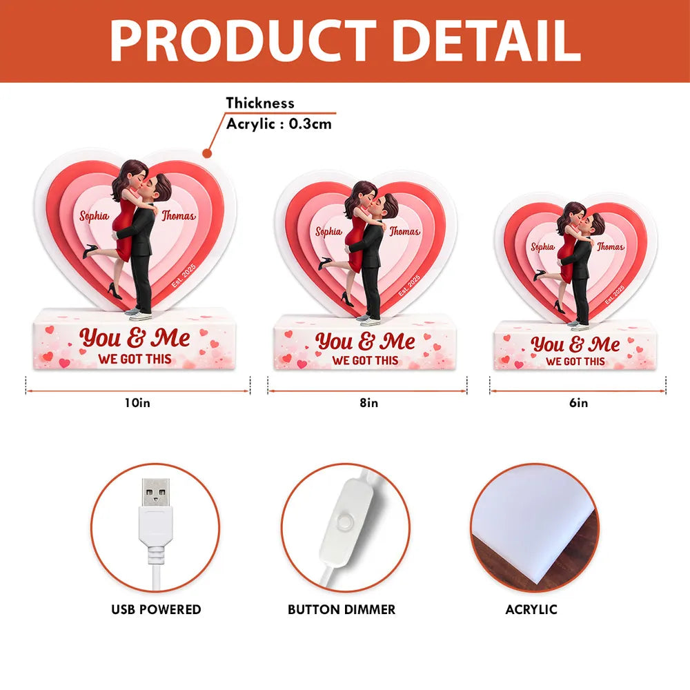 Acrylic Light Box You & Me Love Night Light With Warm Heart Design Unique Creative Gift For Couple Anniversary Or Valentine's Day