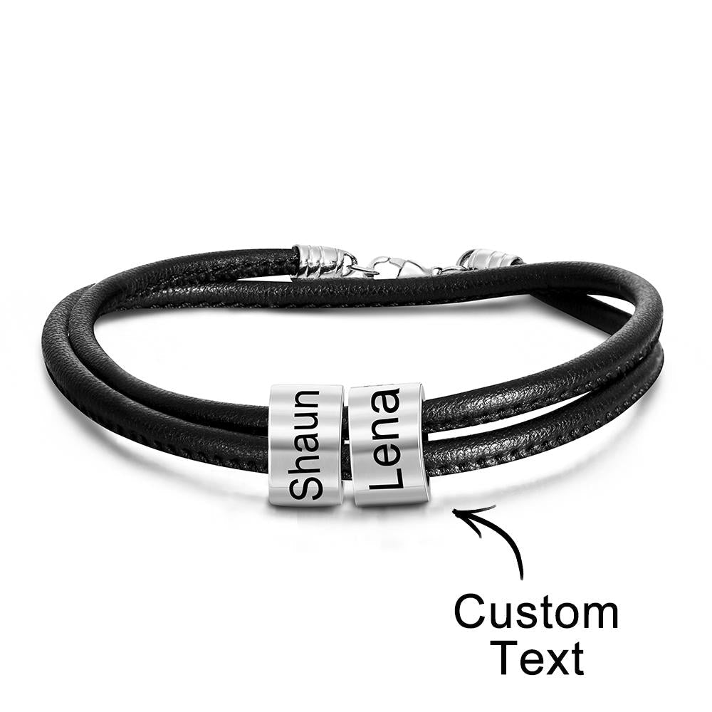 Any Names - Personalized Father Engraved Bead Bracelet