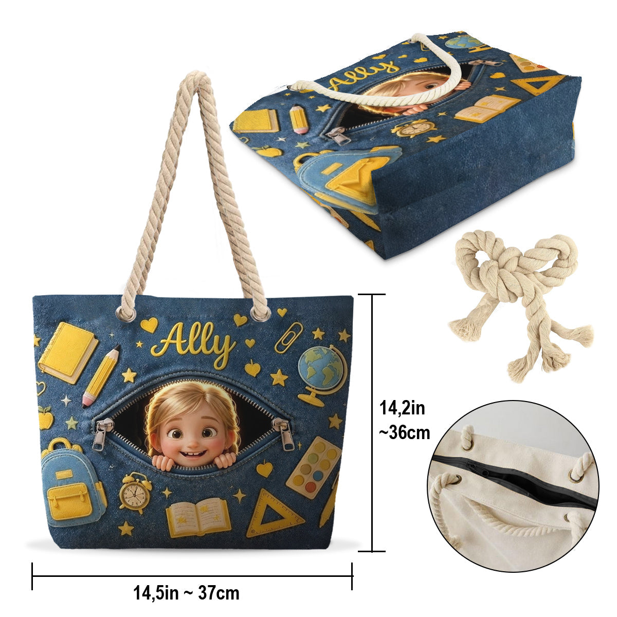 Back To School Gift for Kids - Personalized Kid Beach Bag With Plush Charm