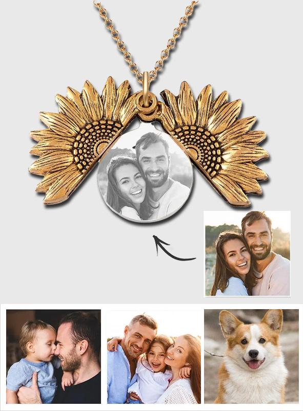 Any Photo Sunflower - Personalized Photo Necklaces Sunflower Locket