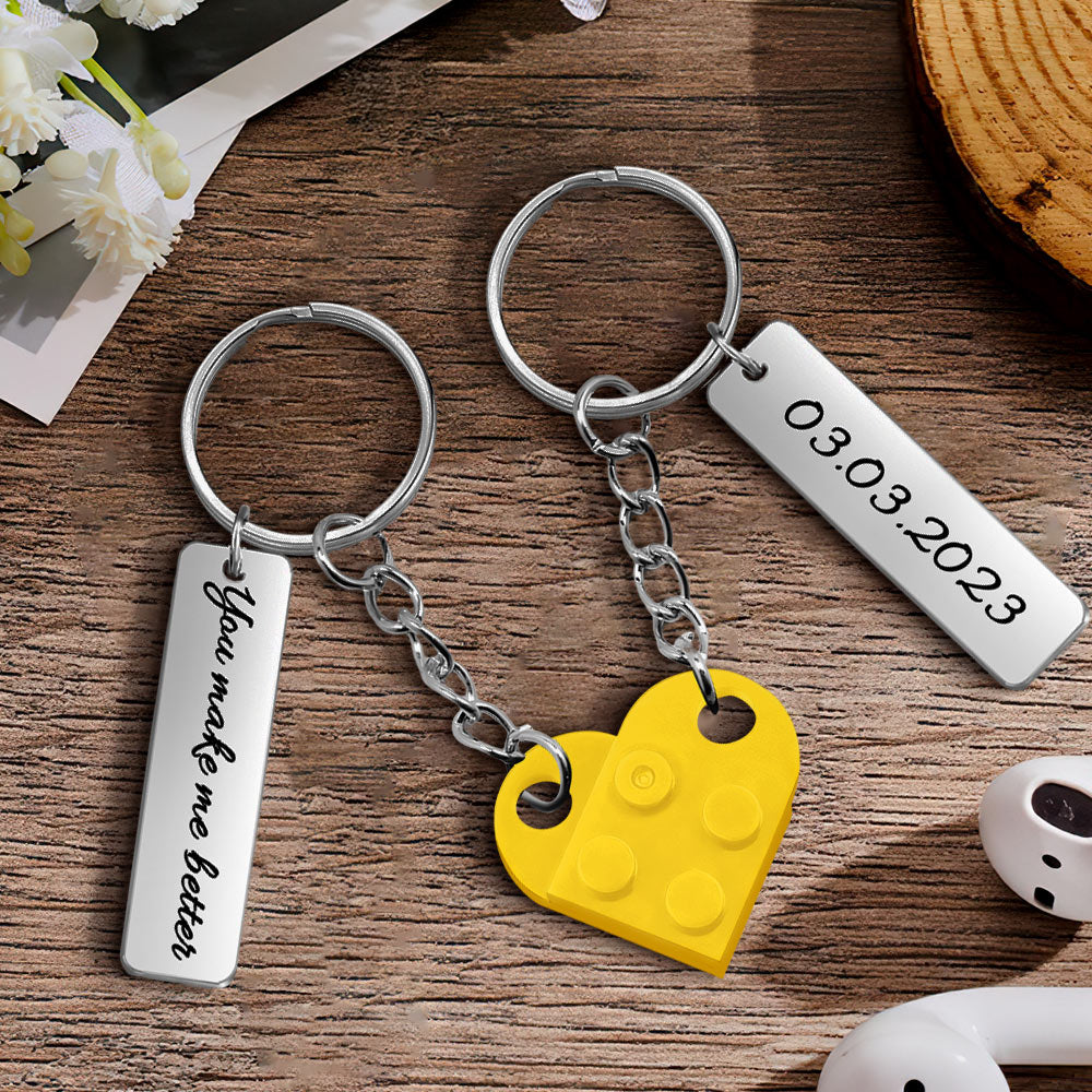 Heart Brick Matching Keychain - Gift For Girlfriend, Wife, Boyfriend, Husband - Personalized Couple Keychain