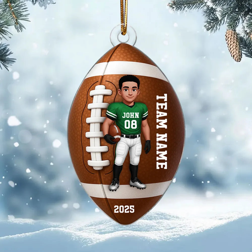 Football Player Acrylic Ornament - Personalized Sports Keepsake for Christmas Tree - Unique Gift for Teen Athlete or Son