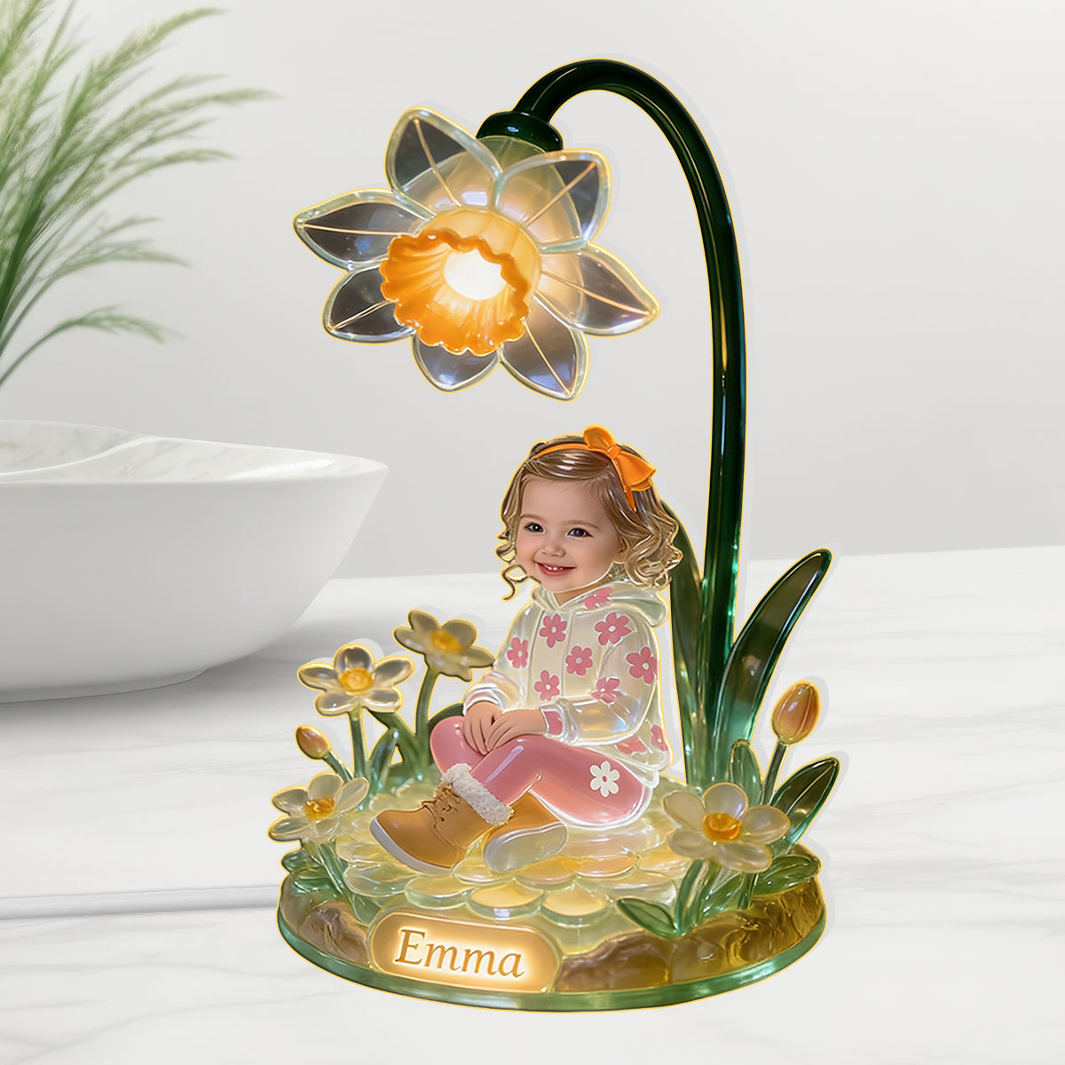 Custom Any Photo & Birth Month Flower - Personalized Kid Acrylic LED Night Light