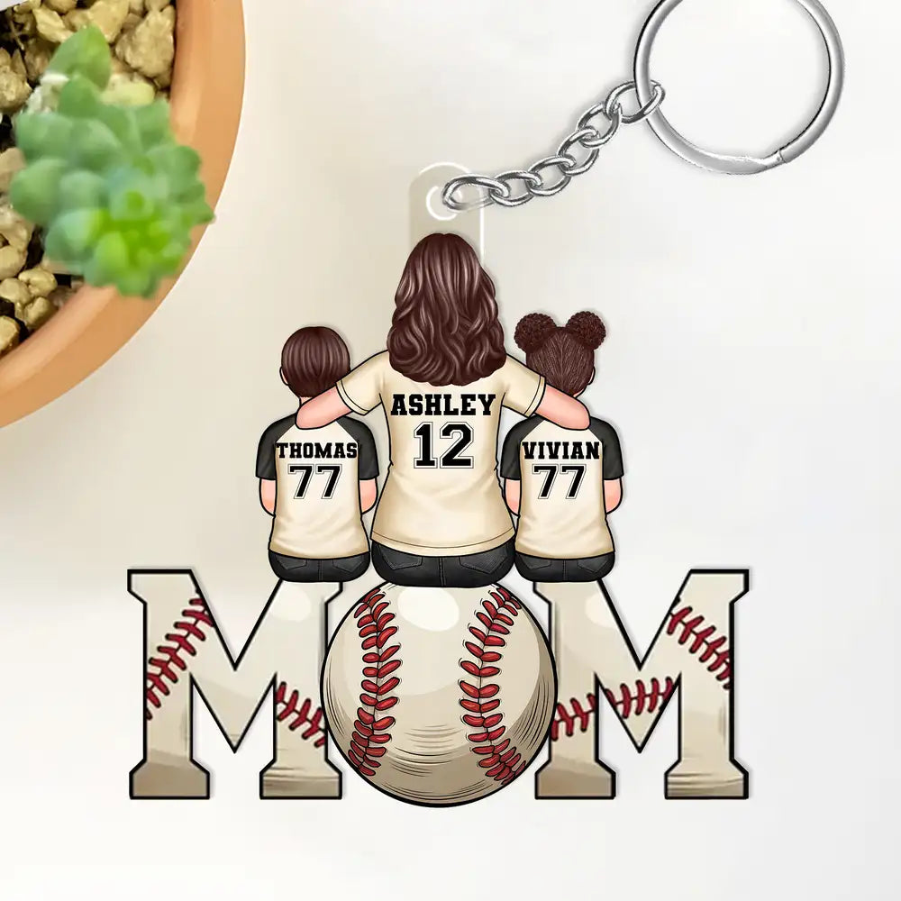 Custom Keychain with Mom and Kids in Jerseys – Personalized Gift