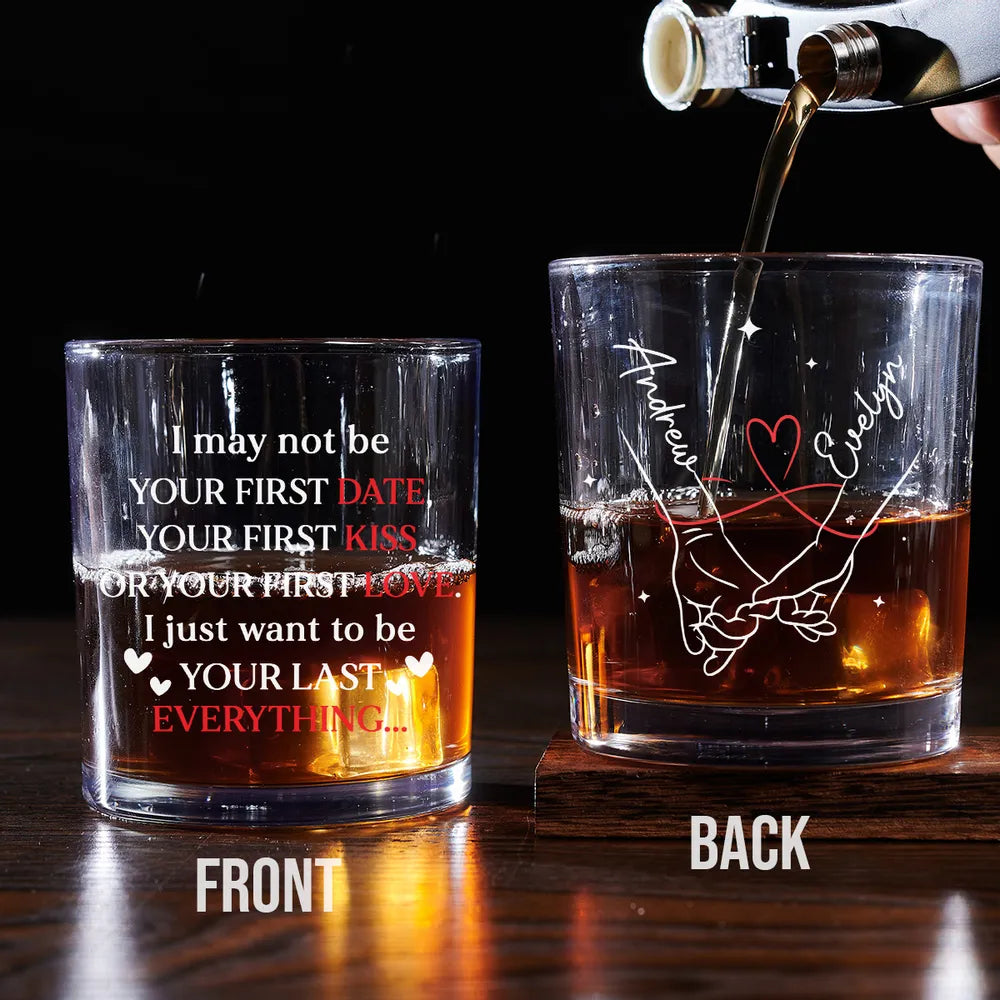 Personalized 'Your Last Everything' Whiskey Glass, Romantic Holding Hands Design, Unique Engraved Gift for Couples