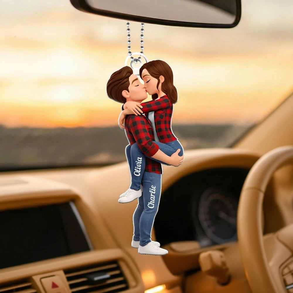 Personalized Kissing Couple Acrylic Car Hanger Cute Rearview Mirror Decor Unique Gift for Him or Her