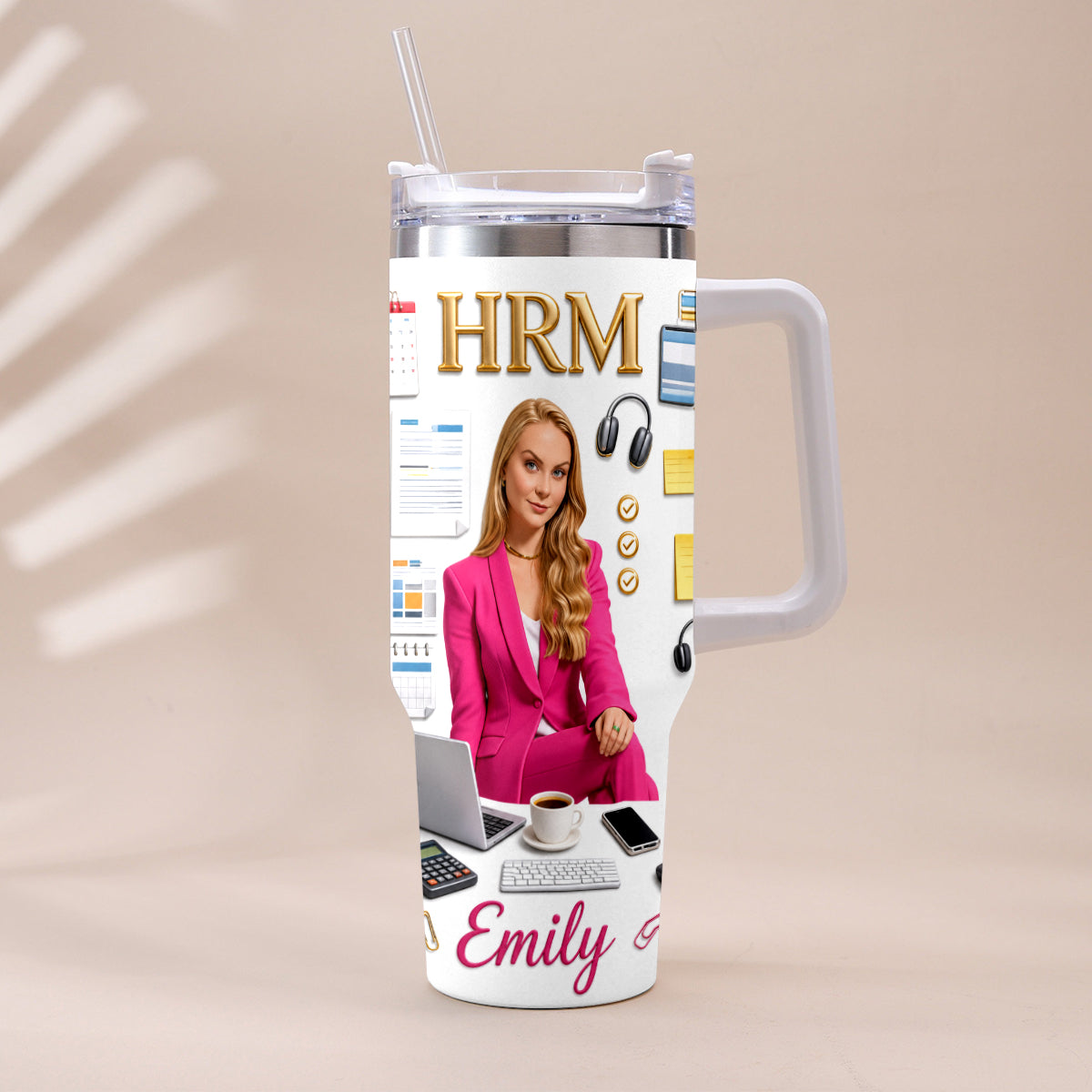 Custom Any Photo Office Staff Gift - Personalized Colleague Tumbler With Plush Charm