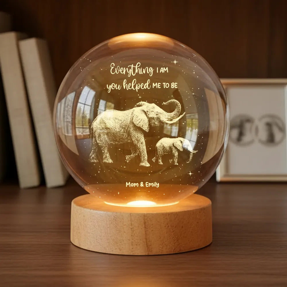 Custom Globe Lamp Night Light with Elephant Mom and Baby, Heartwarming Keepsake Gift for Mom