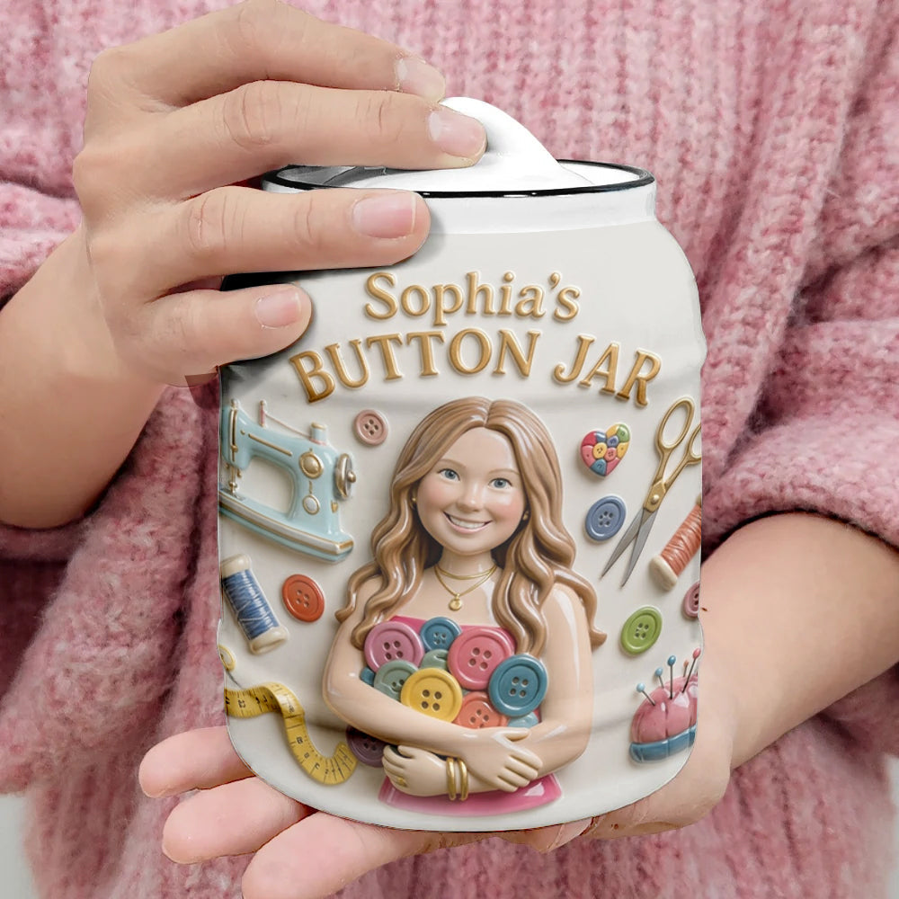Button Jar For Sewing Lovers - Personalized Sewing Cookie Jar