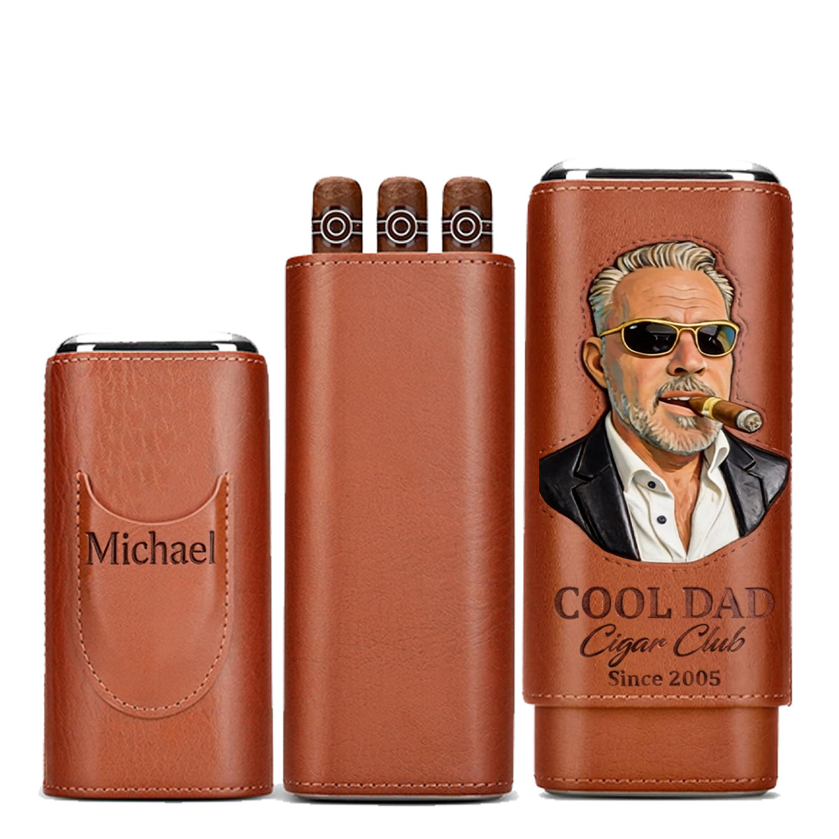 Dad Loves Cigars - Personalized Father Leather Cigar Humidor Case