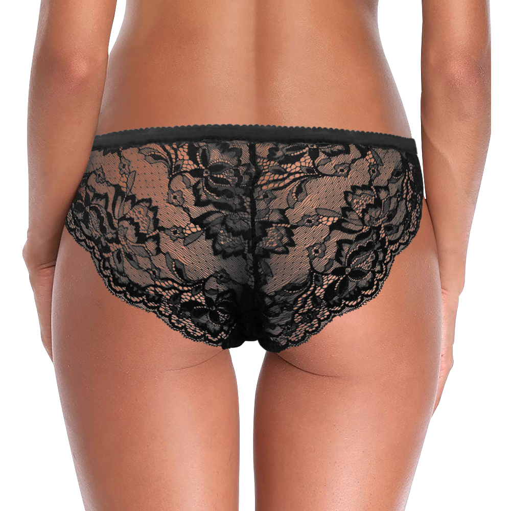 Custom Face Women Lace Sexy Panty - Personalized Couple Black Lace Panties