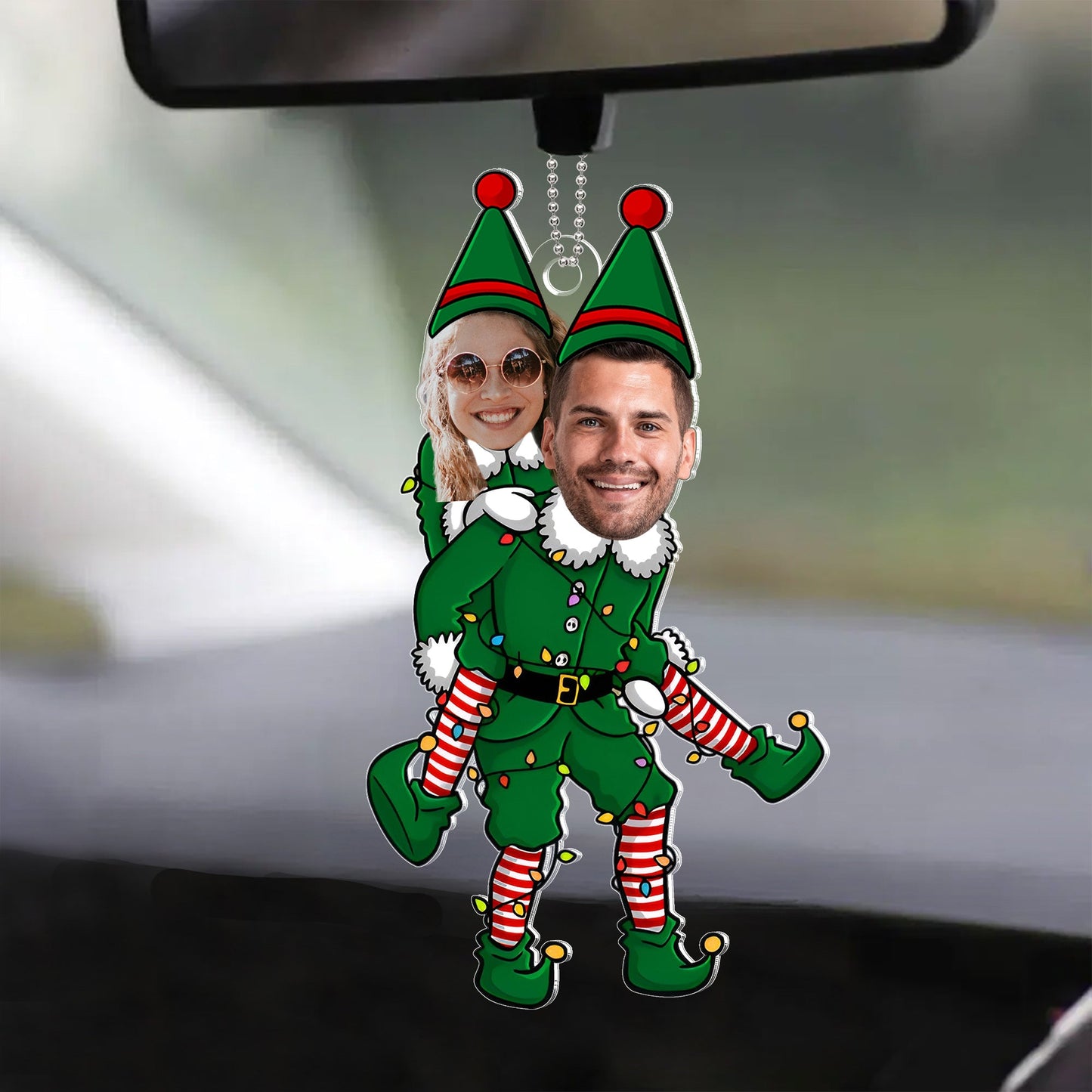 Unique Funny Couple Elf Hanging Decoration - Personalized Acrylic Ornament, Perfect for Holiday Gifting