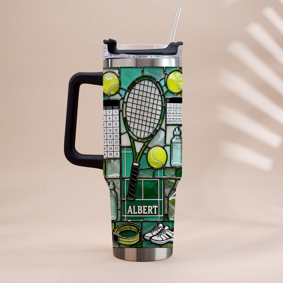 Happiest On The Court - Personalized Tennis Tumbler With Handle