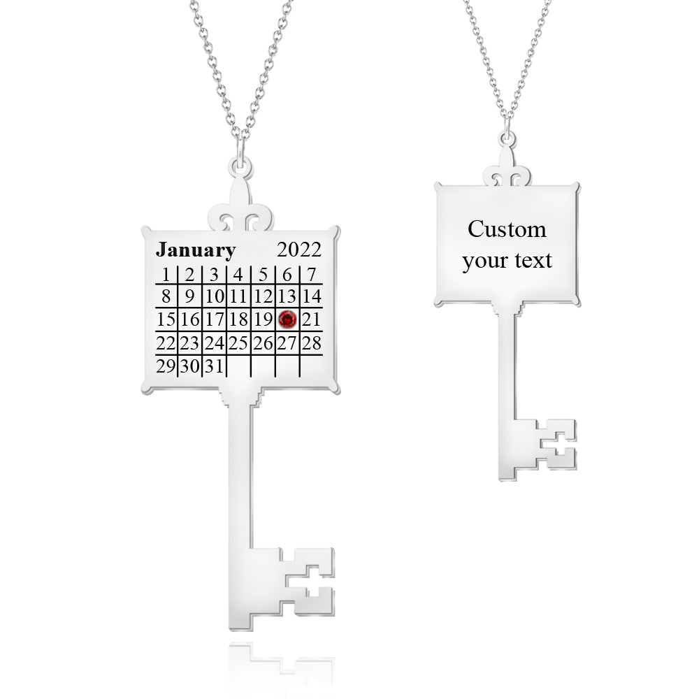 Key Calendar Charm - Personalized Key Birthday Calendar Necklace