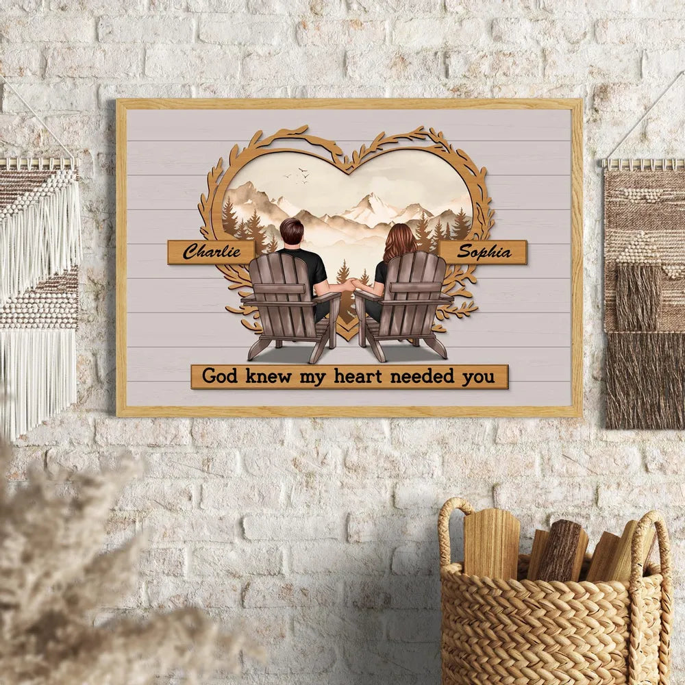 Couple Mountain View Poster – “God Knew My Heart Needed You” wall art, a perfect romantic gift for couples