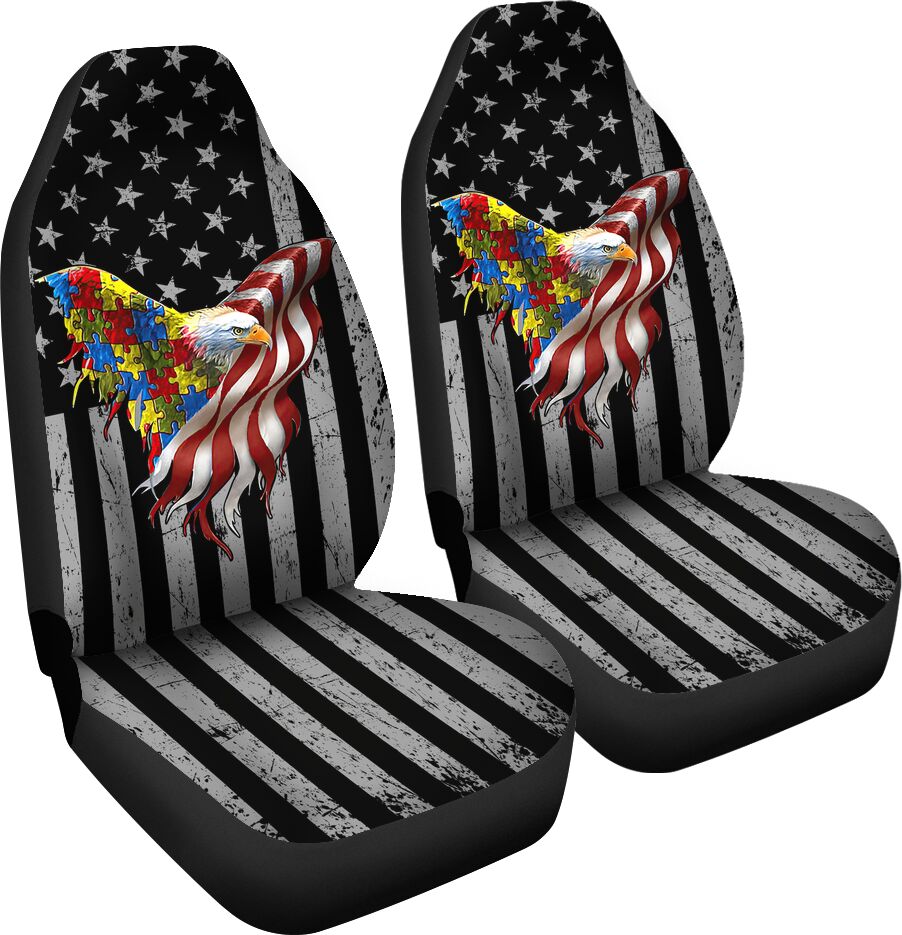 Autsim American Flag Autism Awareness Seat Covers 0622