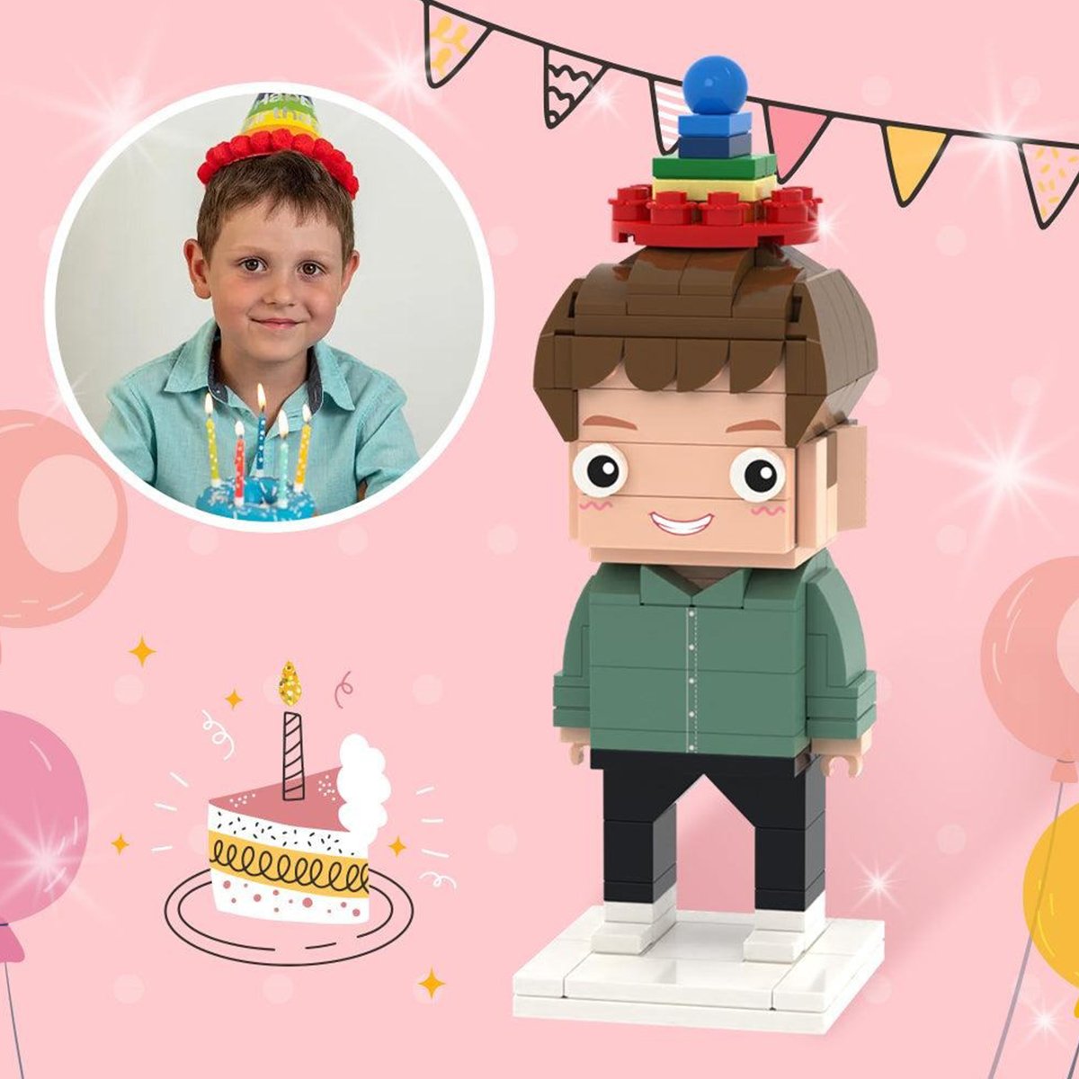 Any Birthday Photo - Personalized Birthday Photo Brick Figures