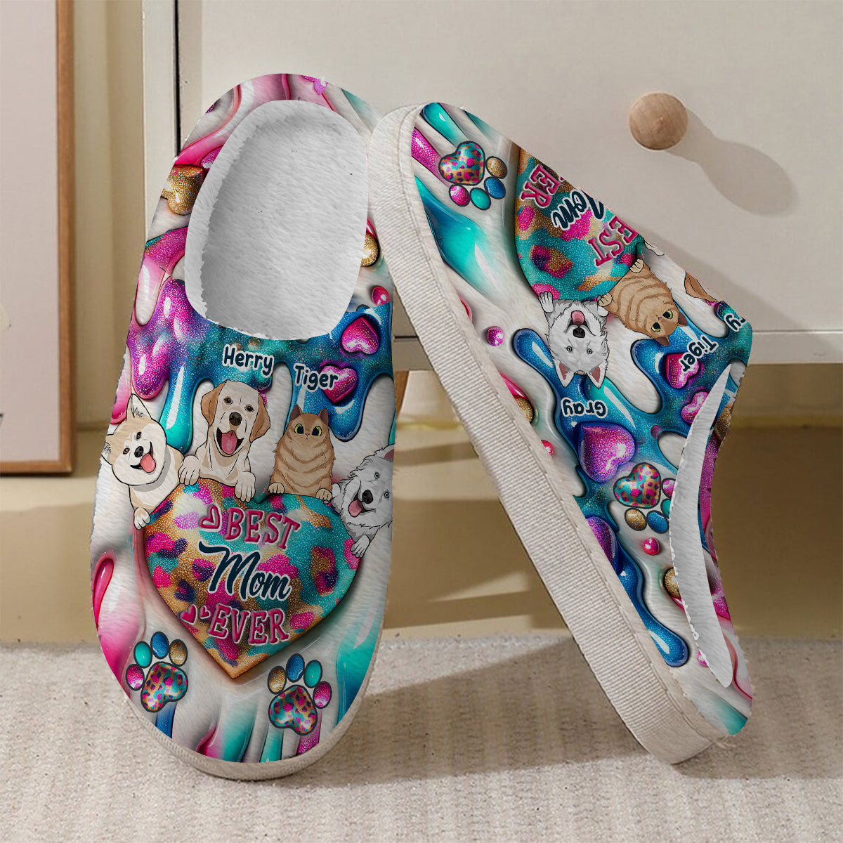 Best Mom Ever Fur Mama - Personalized Dog Slippers