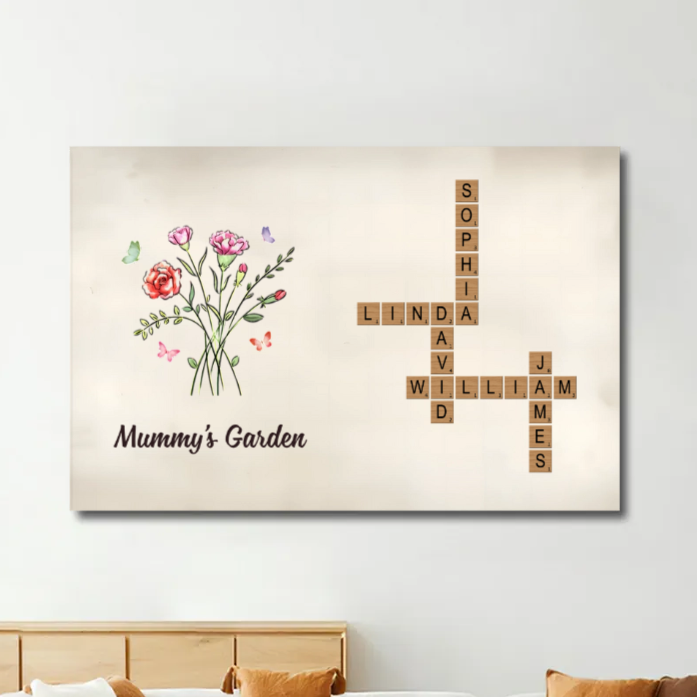 Personalized Family Garden Poster – Custom Flowers and Names Design, Unique Mother's Day or Valentine's Gift, Heartwarming Home Decor