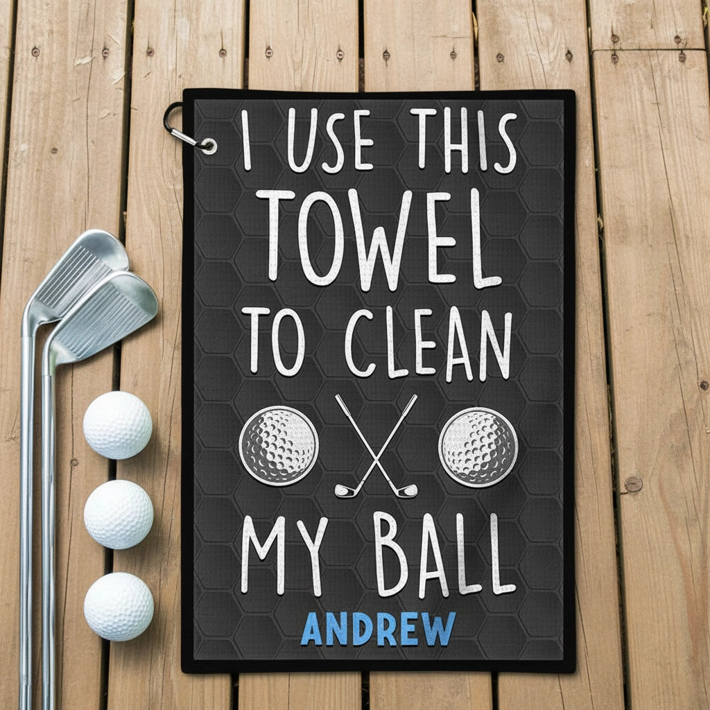 Personalized Waffle Weave Golf Towel Funny 'I Use This Towel To Clean My Ball' Unique Gift for Golfers