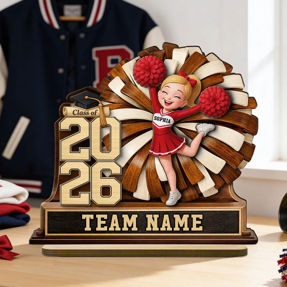 Personalized 2-Layer Wooden Plaque Cheerleader Graduation Decor With Class of and Team Name, Unique Gift