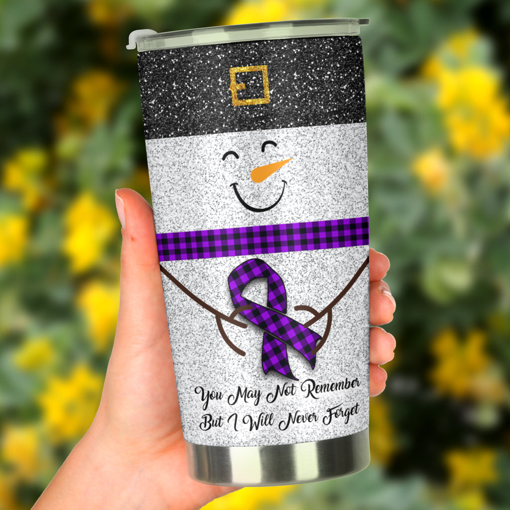 I Will Never Forget Faux Glitter Print Alzheimer Awareness Tumbler 0622